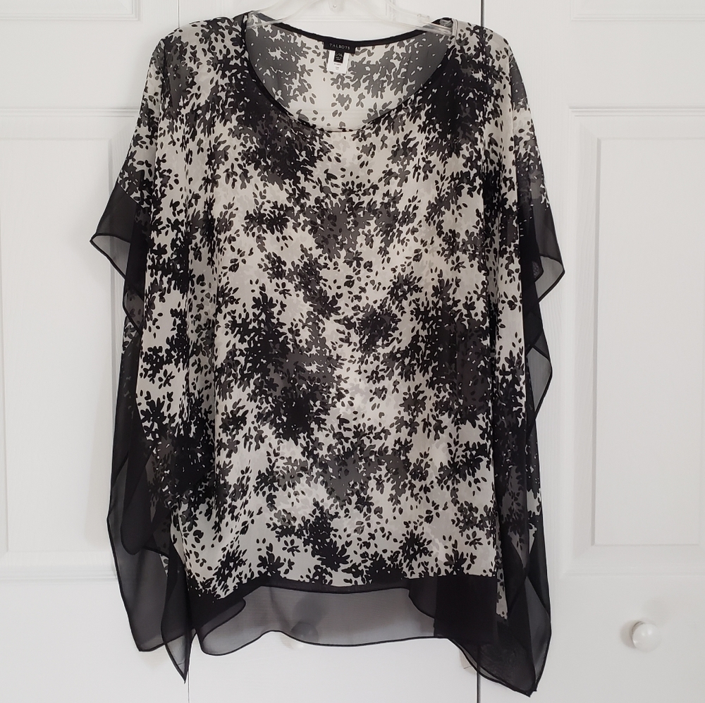 Talbots L/XL cream and black leaf print tunic